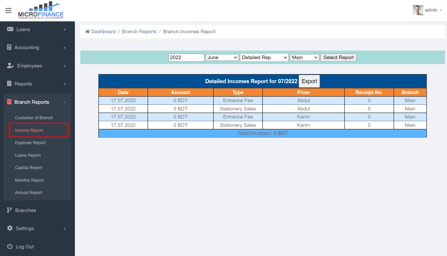 Income Report